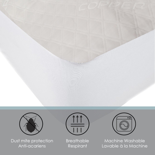Cotton House - Copper Infused Mattress Protector, Hypoallergenic, King Size, Beige