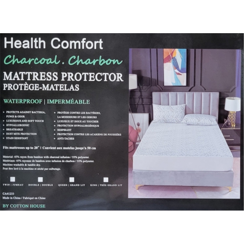 Cotton House - Charcoal Infused Mattress Protector, Waterproof, Double Size, White