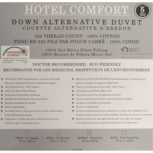 Cotton House - Hotel Comfort Synthetic Duvet, 100% Cotton, 100% MicroGel Fiber 3D Filling, Twin Size, White