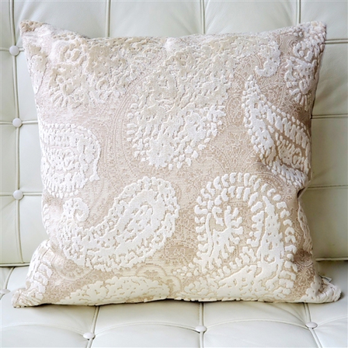Rochelle Vanilla Paisley Velvet Pillow, 20"x20"