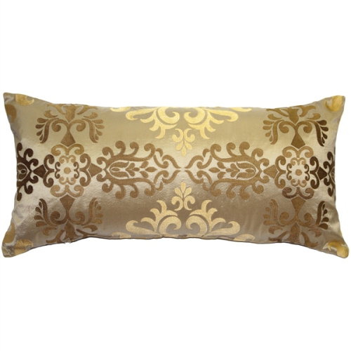 PILLOW DECOR  Sumatra Wreath Embroidered Silk Decorative Throw Pillow, 12"x24" (Polyfill Insert Included) In Gold