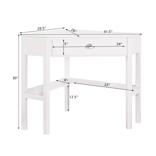 Corner Wooden PC Laptop Computer Desk-White