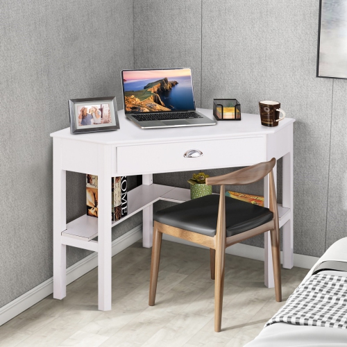 Corner Wooden PC Laptop Computer Desk-White