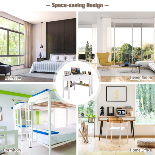 Corner Wooden PC Laptop Computer Desk-White