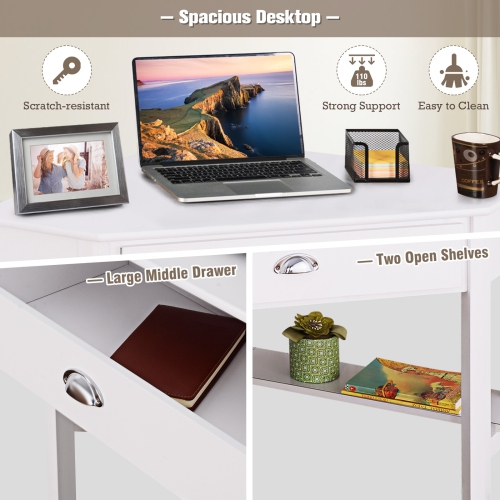 Corner Wooden PC Laptop Computer Desk-White