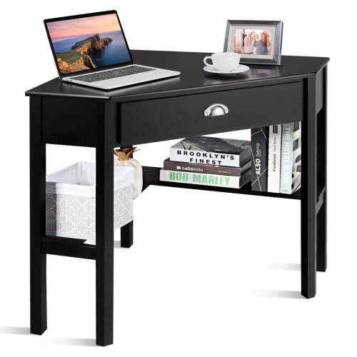 Corner Wooden PC Laptop Computer Desk-Black