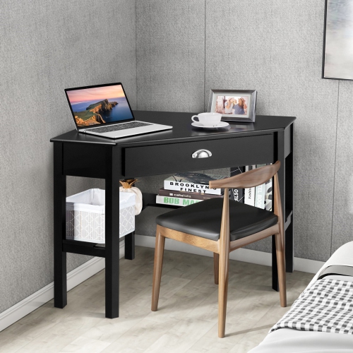 Corner Wooden PC Laptop Computer Desk-Black