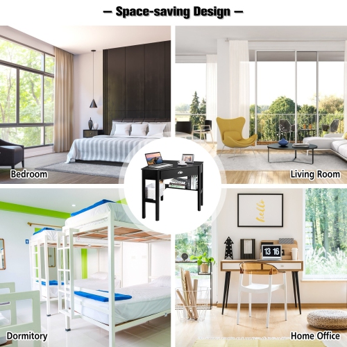 Corner Wooden PC Laptop Computer Desk-Black