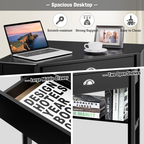 Corner Wooden PC Laptop Computer Desk-Black