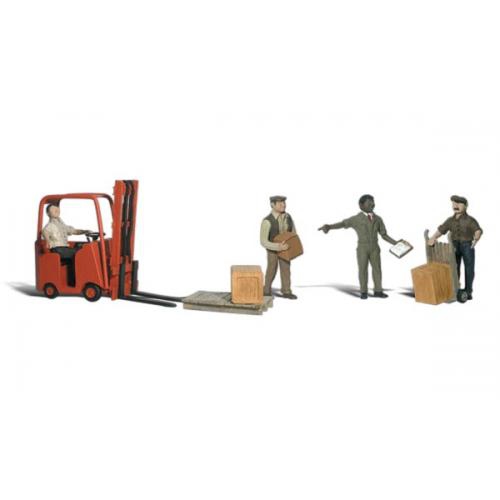 O Scale Figures Workers with Forklift