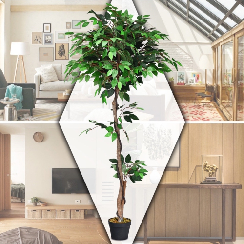 5.5 Ft Artificial Ficus Silk Tree – Faux Indoor Plant with Natural Wood Trunks