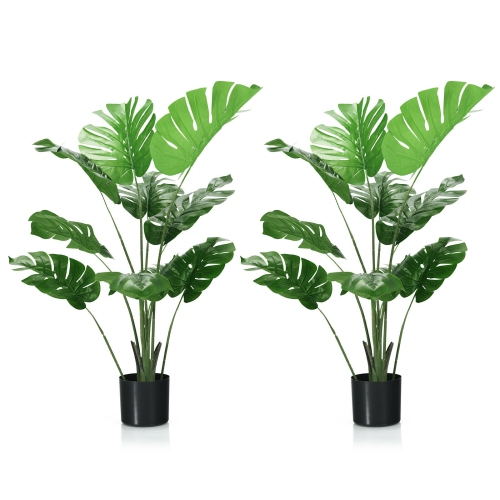 SLICKBLUE  2 Pack Artificial Monstera Deliciosa Tree With 10 Leaves Of Different Sizes