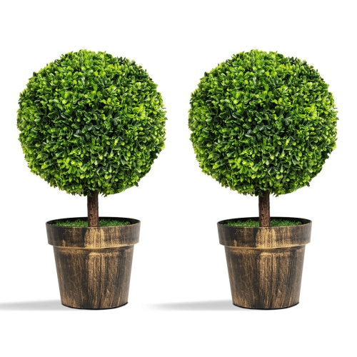 SLICKBLUE  2 Pieces 24 Inch Artificial Boxwood Topiary Ball Tree for House And Office