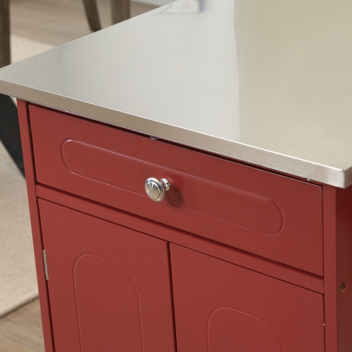 HOMCOM Kitchen Cart, Small Kitchen Island, Stainless Steel Top Utility Trolley on Wheels with Storage Drawer for Dining Room, Kitchen