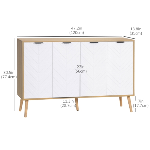 HOMCOM – Buffet moderne, armoire de rangement de cuisine de 47 po avec 4 portes et 2 tablettes ajustables, bar à café, naturel