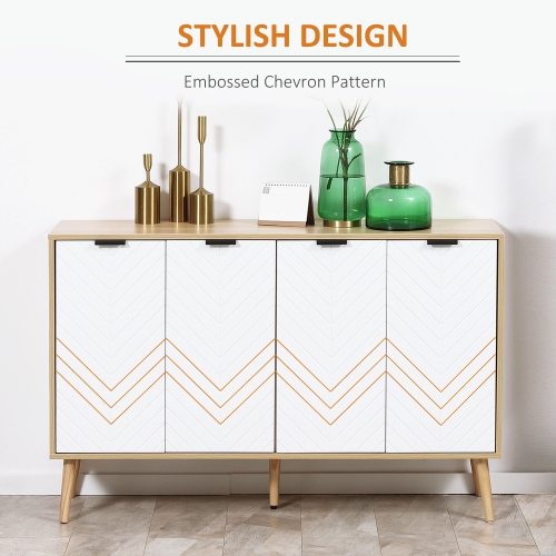 HOMCOM – Buffet moderne, armoire de rangement de cuisine de 47 po avec 4 portes et 2 tablettes ajustables, bar à café, naturel