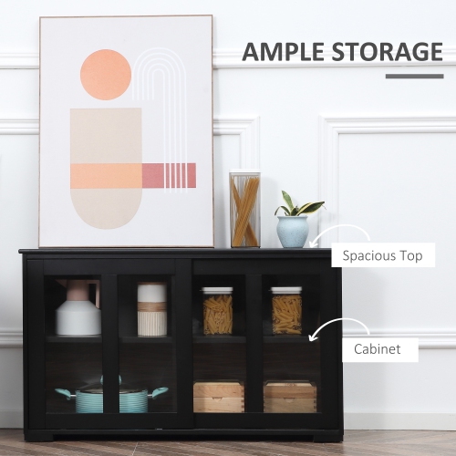 HOMCOM – Armoire de rangement de cuisine moderne avec 2 portes coulissantes en verre, armoire de buffet avec tablette réglable, station de bar à