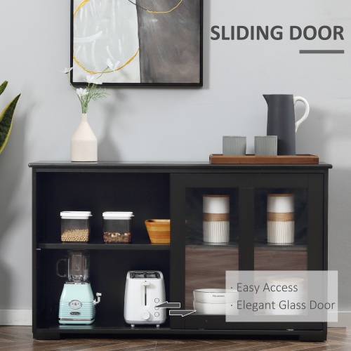 HOMCOM – Armoire de rangement de cuisine moderne avec 2 portes coulissantes en verre, armoire de buffet avec tablette réglable, station de bar à