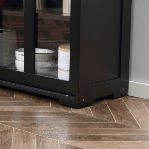 HOMCOM – Armoire de rangement de cuisine moderne avec 2 portes coulissantes en verre, armoire de buffet avec tablette réglable, station de bar à