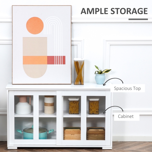 HOMCOM – Armoire de rangement de cuisine moderne avec 2 portes coulissantes en verre, armoire de buffet avec tablette réglable, station de bar à