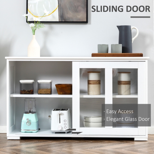 HOMCOM – Armoire de rangement de cuisine moderne avec 2 portes coulissantes en verre, armoire de buffet avec tablette réglable, station de bar à