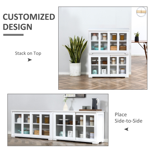 HOMCOM – Armoire de rangement de cuisine moderne avec 2 portes coulissantes en verre, armoire de buffet avec tablette réglable, station de bar à