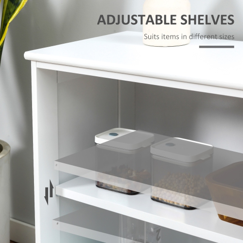 HOMCOM – Armoire de rangement de cuisine moderne avec 2 portes coulissantes en verre, armoire de buffet avec tablette réglable, station de bar à