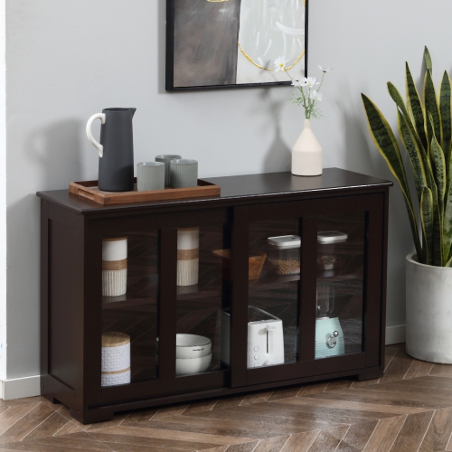 Armoire de rangement moderne de HOMCOM avec 2 portes coulissantes en verre, armoire de buffet avec tablette réglable, station de bar à café, café
