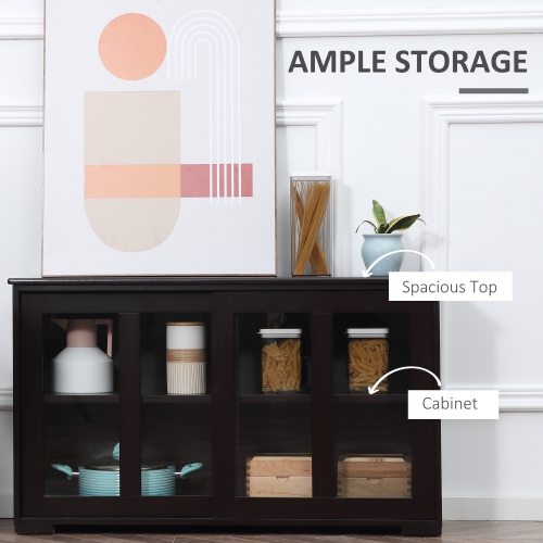 Armoire de rangement moderne de HOMCOM avec 2 portes coulissantes en verre, armoire de buffet avec tablette réglable, station de bar à café, café