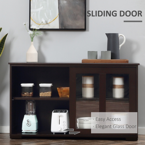 Armoire de rangement moderne de HOMCOM avec 2 portes coulissantes en verre, armoire de buffet avec tablette réglable, station de bar à café, café