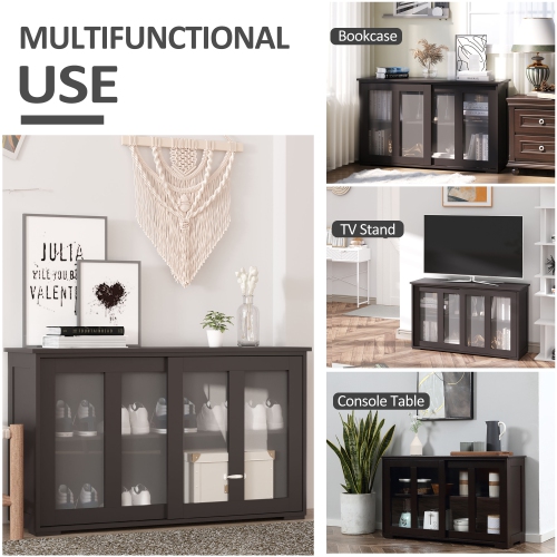 Armoire de rangement moderne de HOMCOM avec 2 portes coulissantes en verre, armoire de buffet avec tablette réglable, station de bar à café, café