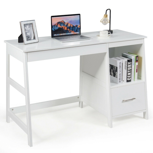 SLICKBLUE  47.5 Inch Modern Home Computer Desk With 2 Storage Drawers-White