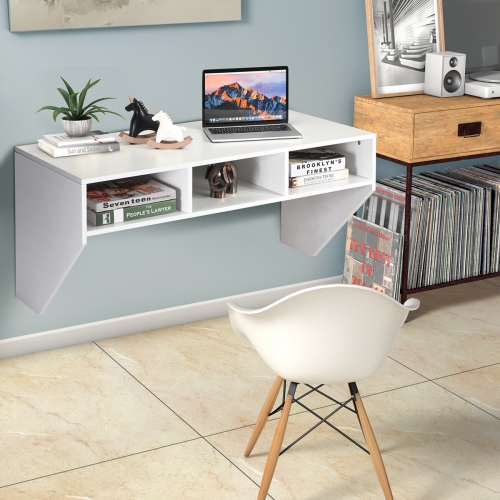 Space-Saving Wall Mounted Computer Desk – Floating Table with Storage Shelf