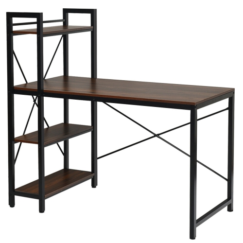 SLICKBLUE  47.5 Inch Writing Study Computer Desk With 4-Tier Shelves-Tan