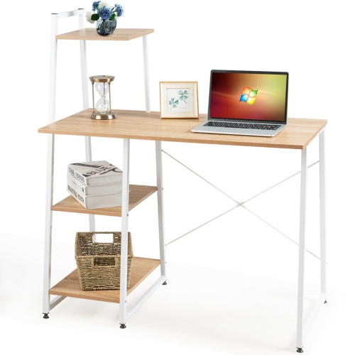 Compact Home Office Desk with 4 Storage Shelves for Workstation