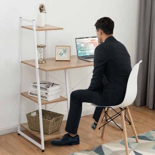 Compact Home Office Desk with 4 Storage Shelves for Workstation
