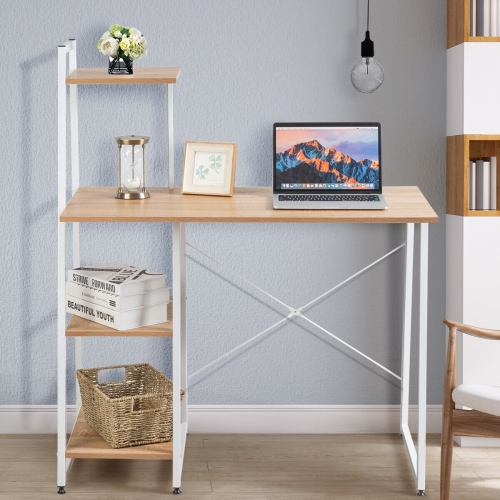 Compact Home Office Desk with 4 Storage Shelves for Workstation