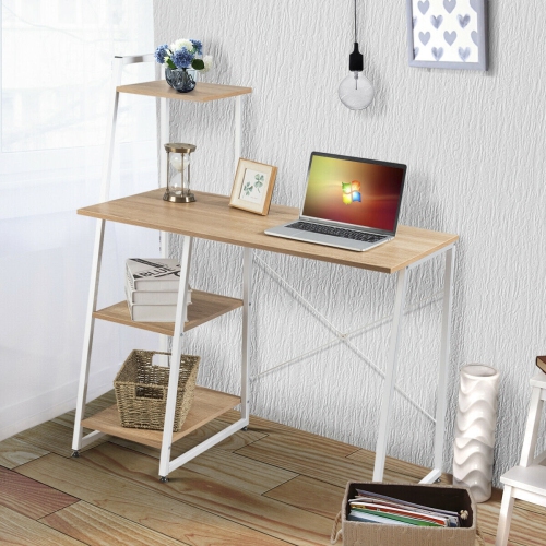 Compact Home Office Desk with 4 Storage Shelves for Workstation