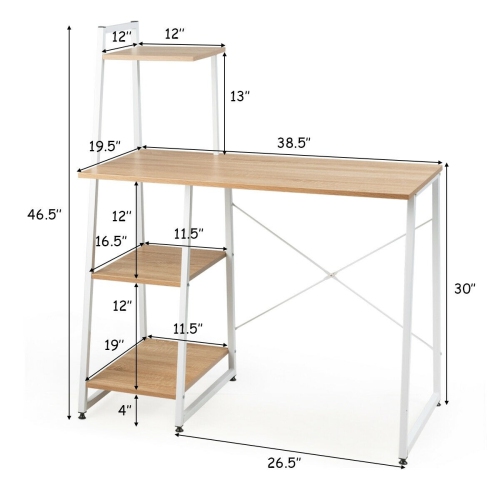 Compact Home Office Desk with 4 Storage Shelves for Workstation