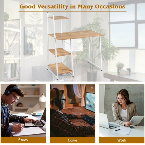 Compact Home Office Desk with 4 Storage Shelves for Workstation