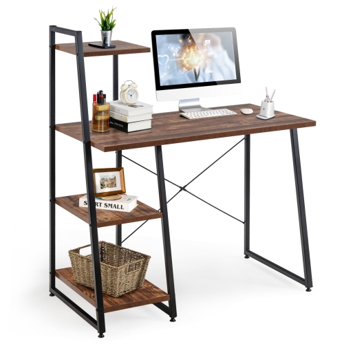 Compact Home Office Desk with 4 Storage Shelves for Workstation