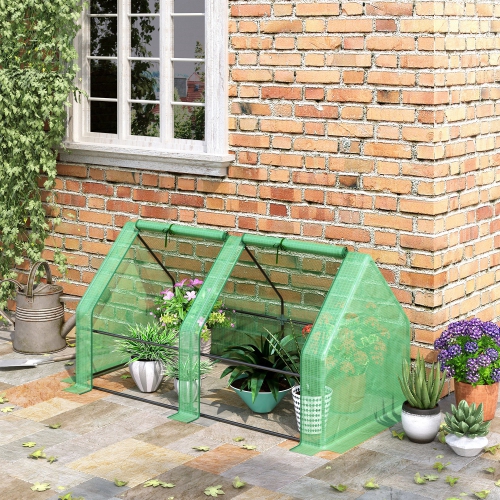 Outsunny 6' x 3' x 3' Portable Tunnel Greenhouse Outdoor Garden Mini with Large Zipper Doors & Water/UV PE Cover Green