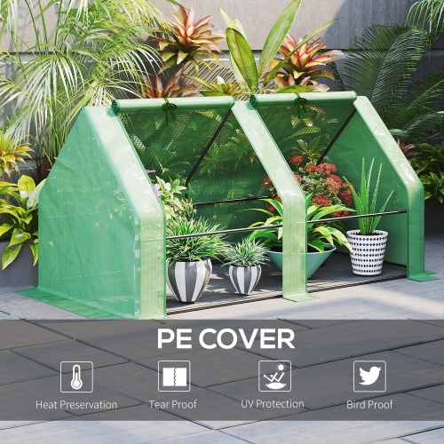 Outsunny 6' x 3' x 3' Portable Tunnel Greenhouse Outdoor Garden Mini with Large Zipper Doors & Water/UV PE Cover Green
