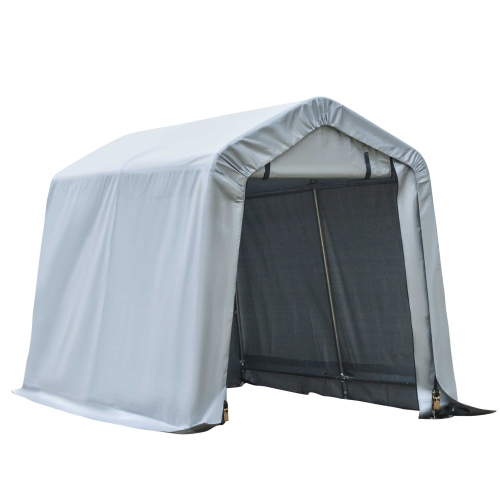 OUTSUNNY  8'x6' Outdoor Storage Shelter With Rollup & Zipper Door, Heavy Duty Carport Shed for Motorcycle Garden Storage In Grey