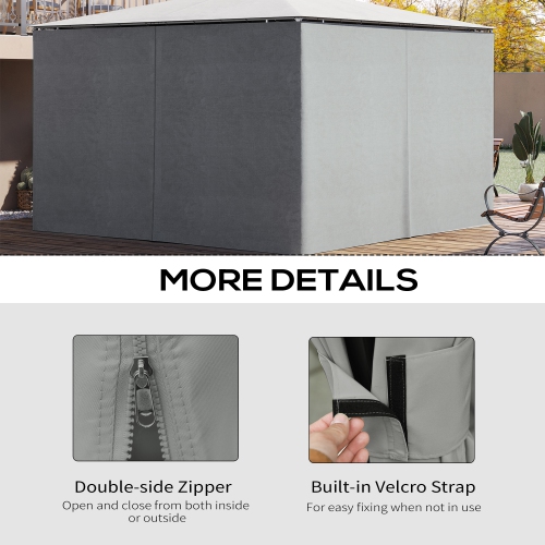 Outsunny Replacement Gazebo Curtains with Zipper, 4-Panel Universal Gazebo Privacy Sidewall for Most 10' x 13' Gazebo Canopy Pavillion, Hooks/C-Rings