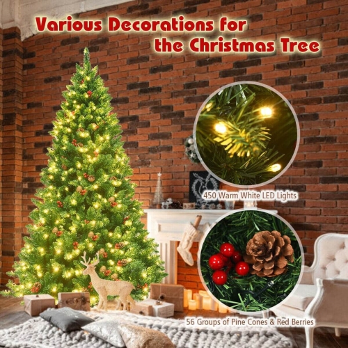 Hinged Artificial Christmas Tree with Built-In LED Lights, Simple Holiday Display