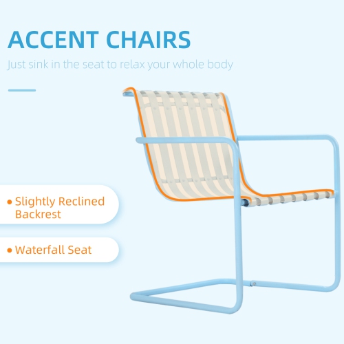 Outsunny 3 Pieces Patio Bistro Set, Metal Frame Garden Coffee Table Set with 2 Chairs & Round Table for Outdoor Yard Porch Poolside Balcony, Sky Blue