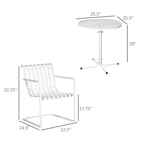 Outsunny 3 Pieces Patio Bistro Set, Metal Frame Garden Coffee Table Set with 2 Chairs & Round Table for Outdoor Yard Porch Poolside Balcony, White