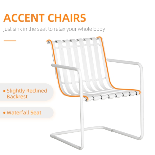 Outsunny 3 Pieces Patio Bistro Set, Metal Frame Garden Coffee Table Set with 2 Chairs & Round Table for Outdoor Yard Porch Poolside Balcony, White