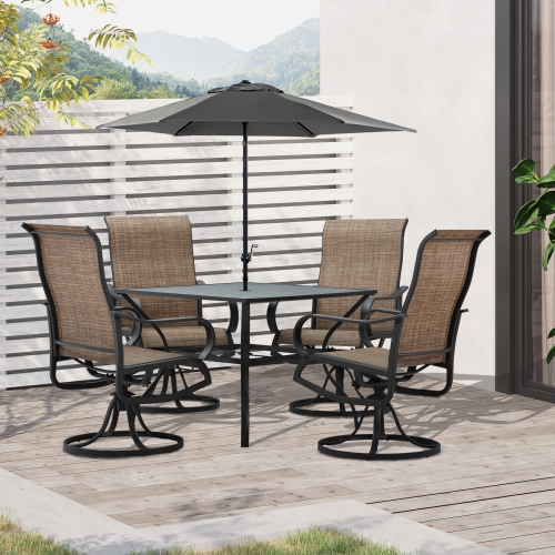 Outsunny 5-Piece Outdoor Patio Dining Set, 4 Swivel Rocker Chairs and 37" x 37" Dining Table Furniture Set with Umbrella Hole for Garden, Lawn and
